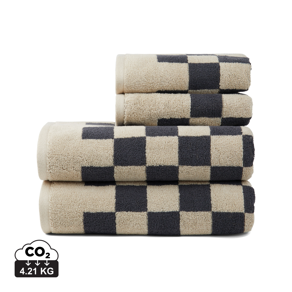 Lot de 4 Serviettes personnalisées coton bio 500g Elba VINGA gris et beige